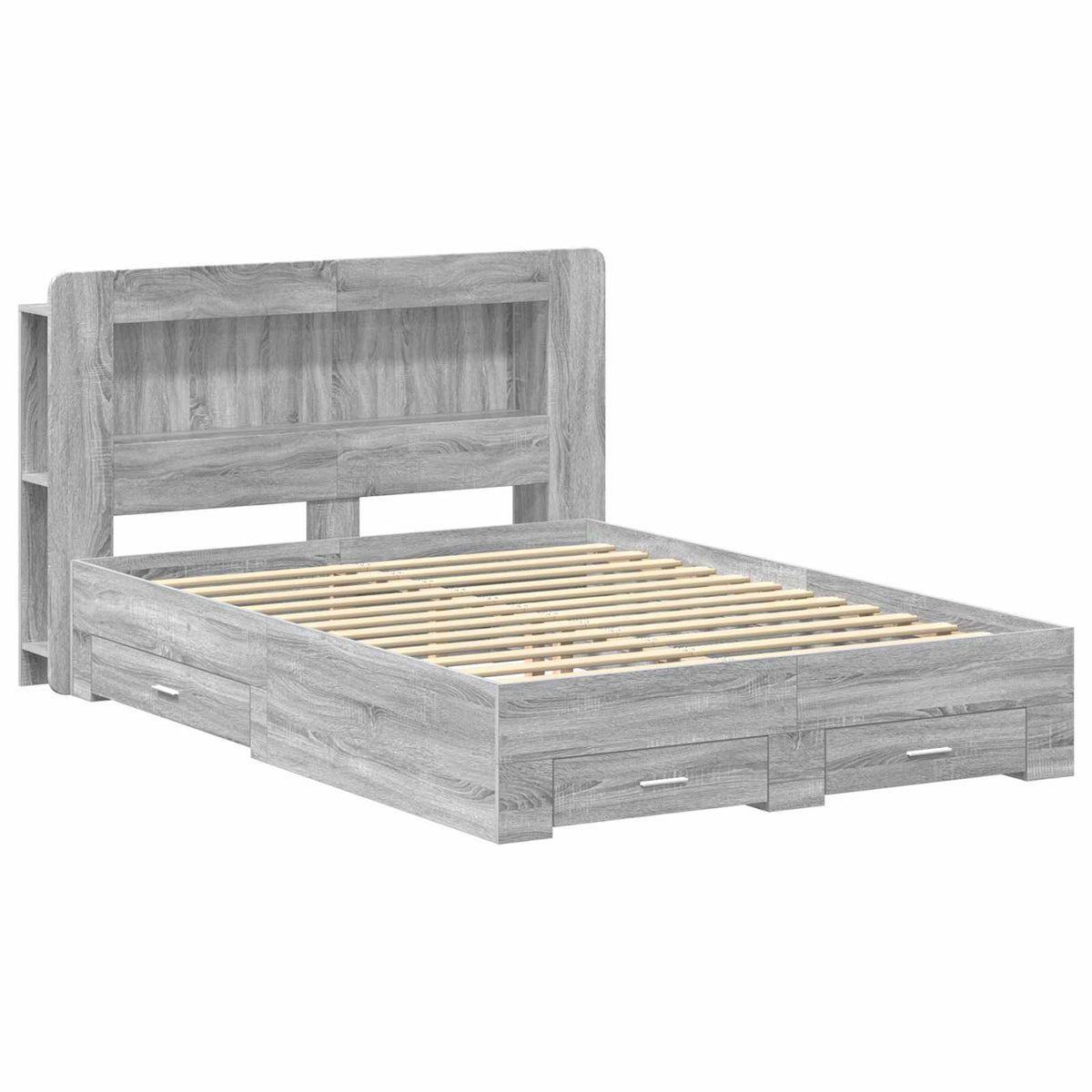 vidaXL Bed Frame with Storage Grey Sonoma 160 x 200 cm Engineered Wood