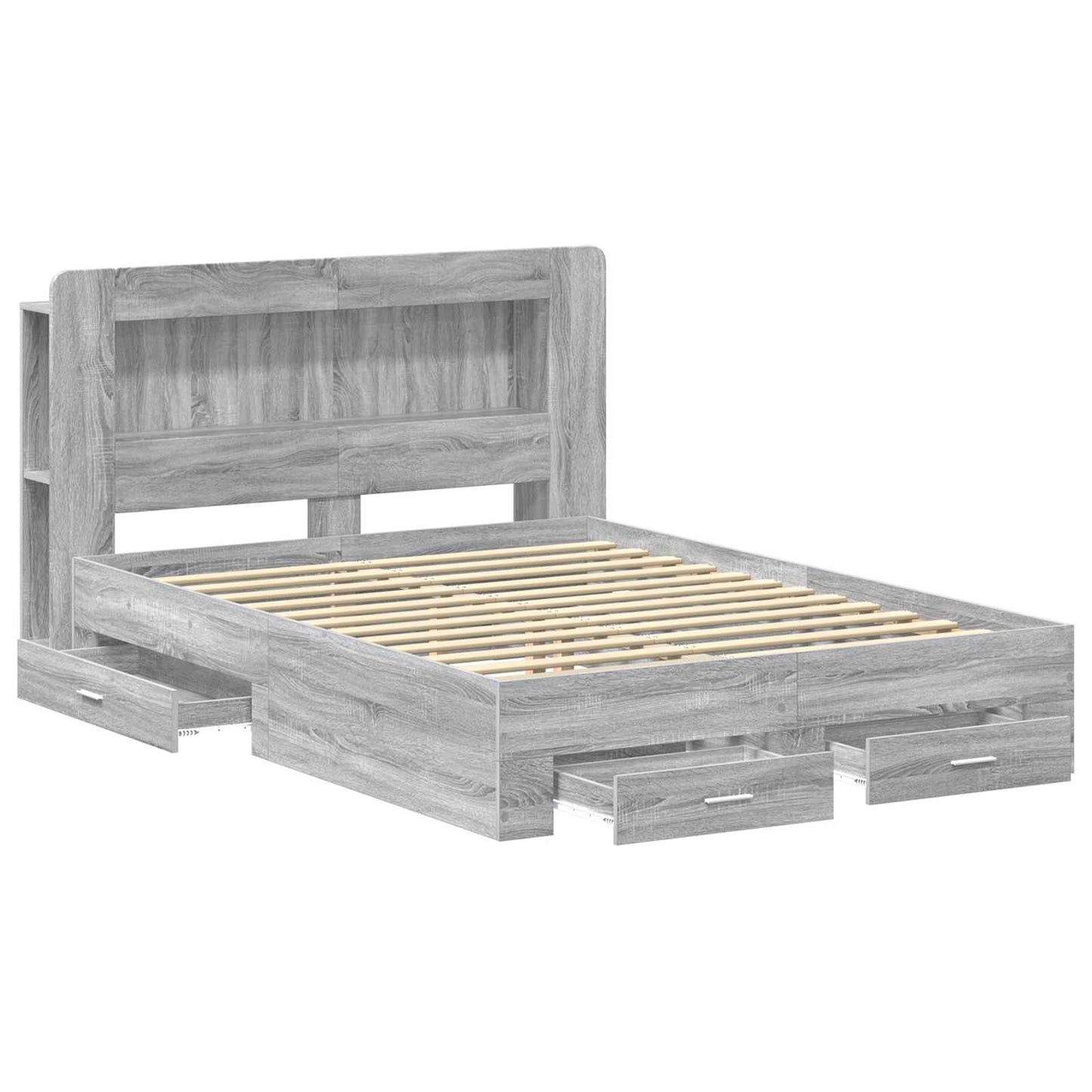 vidaXL Bed Frame with Storage Grey Sonoma 160 x 200 cm Engineered Wood