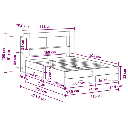vidaXL Bed Frame with Storage Grey Sonoma 160 x 200 cm Engineered Wood
