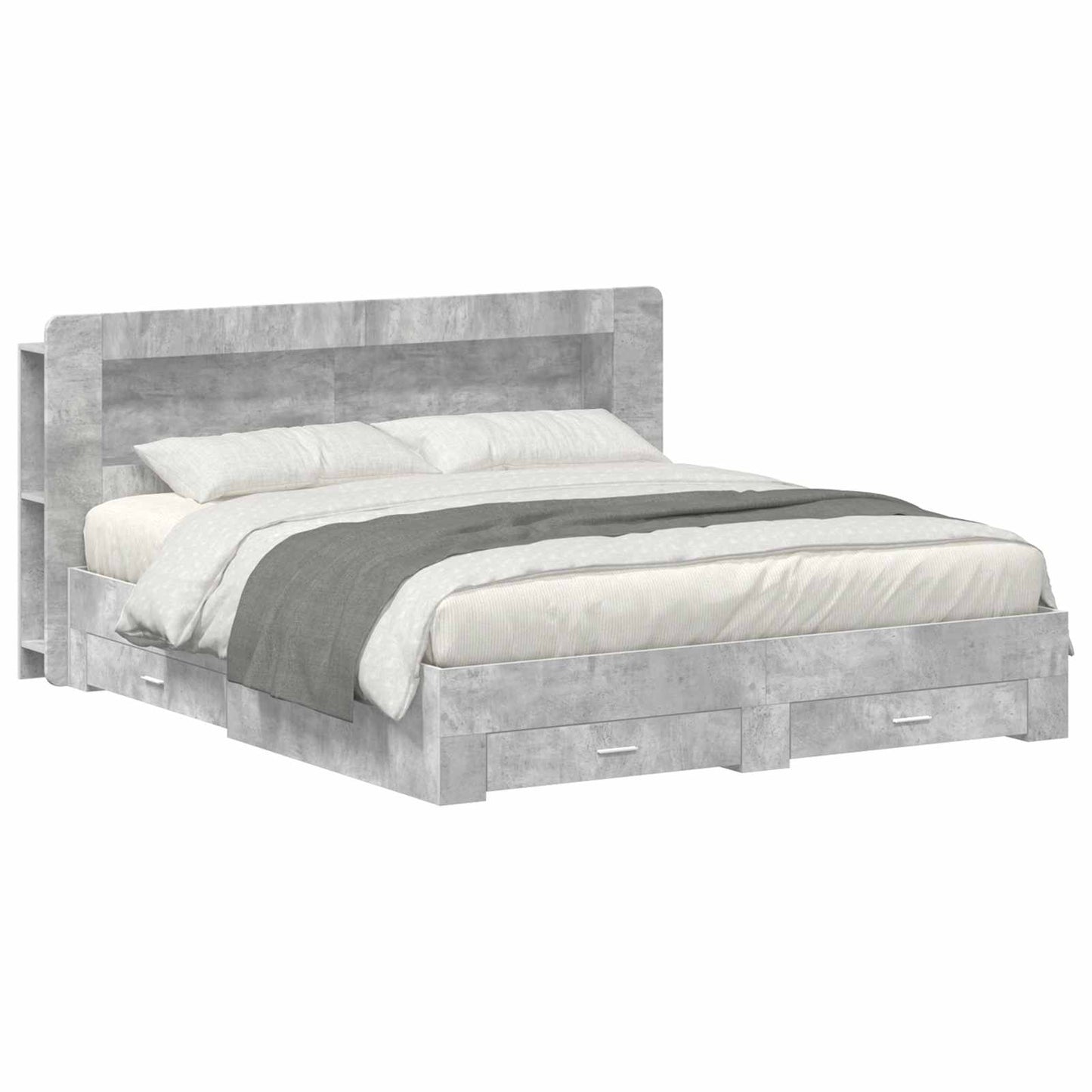 vidaXL Bed Frame with Storage Concrete Grey 200 x 200 cm