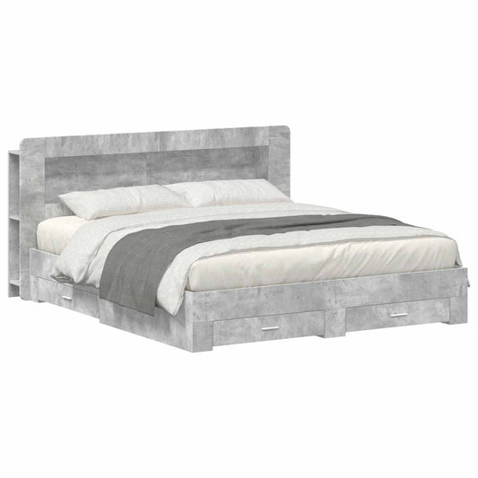 vidaXL Bed Frame with Storage Concrete Grey 200 x 200 cm