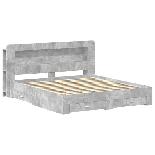 vidaXL Bed Frame with Storage Concrete Grey 200 x 200 cm