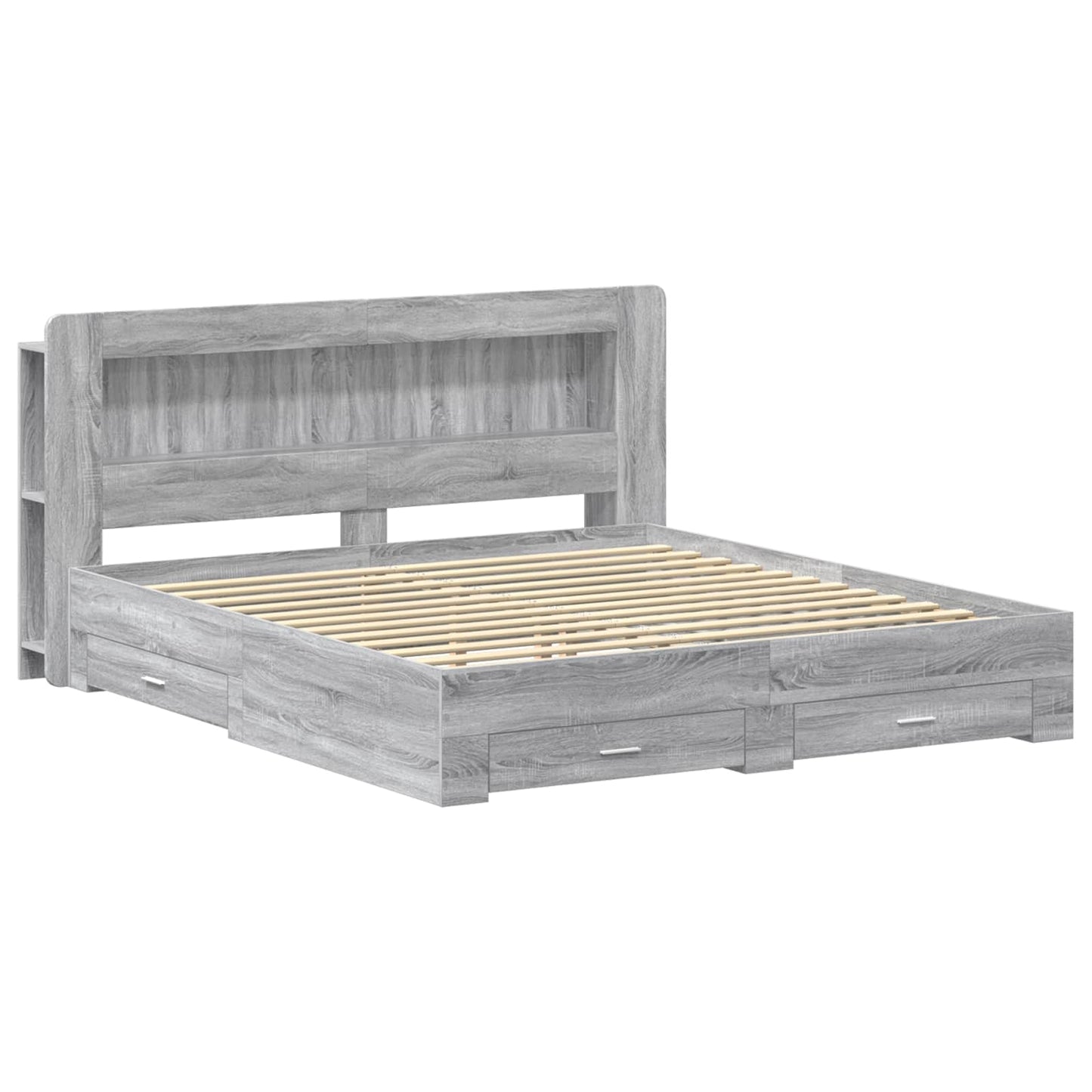vidaXL Bed Frame with Storage Grey Sonoma 200 x 200 cm Engineered Wood