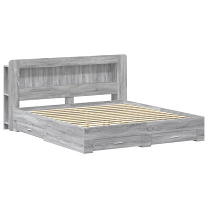 vidaXL Bed Frame with Storage Grey Sonoma 200 x 200 cm Engineered Wood
