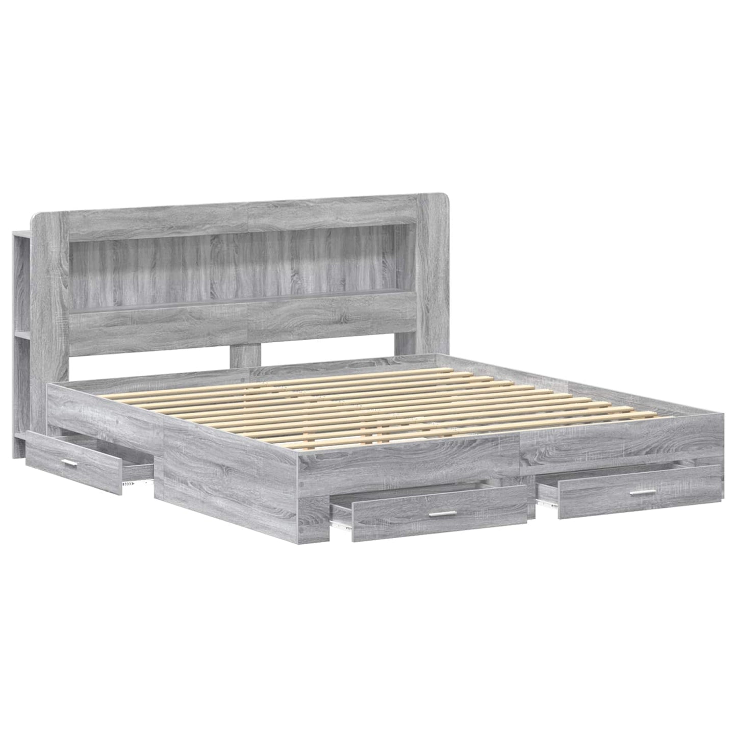 vidaXL Bed Frame with Storage Grey Sonoma 200 x 200 cm Engineered Wood
