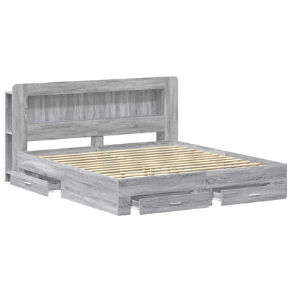 vidaXL Bed Frame with Storage Grey Sonoma 200 x 200 cm Engineered Wood