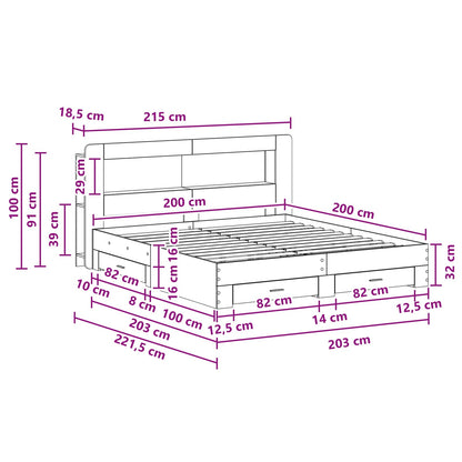 vidaXL Bed Frame with Storage Grey Sonoma 200 x 200 cm Engineered Wood