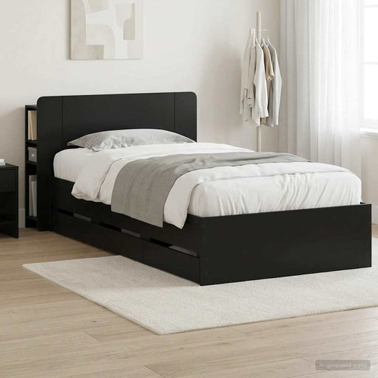 vidaXL Bed Frame with Storage Black 75 x 190 cm Engineered Wood