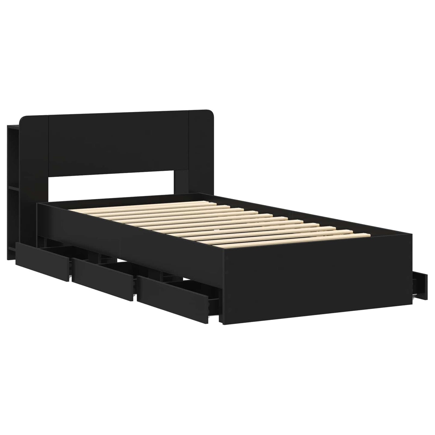 vidaXL Bed Frame with Storage Black 75 x 190 cm Engineered Wood