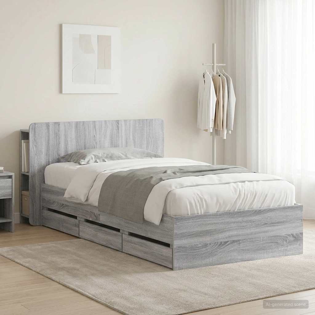 vidaXL Bed Frame with Storage Grey Sonoma 75 x 190 cm Engineered Wood