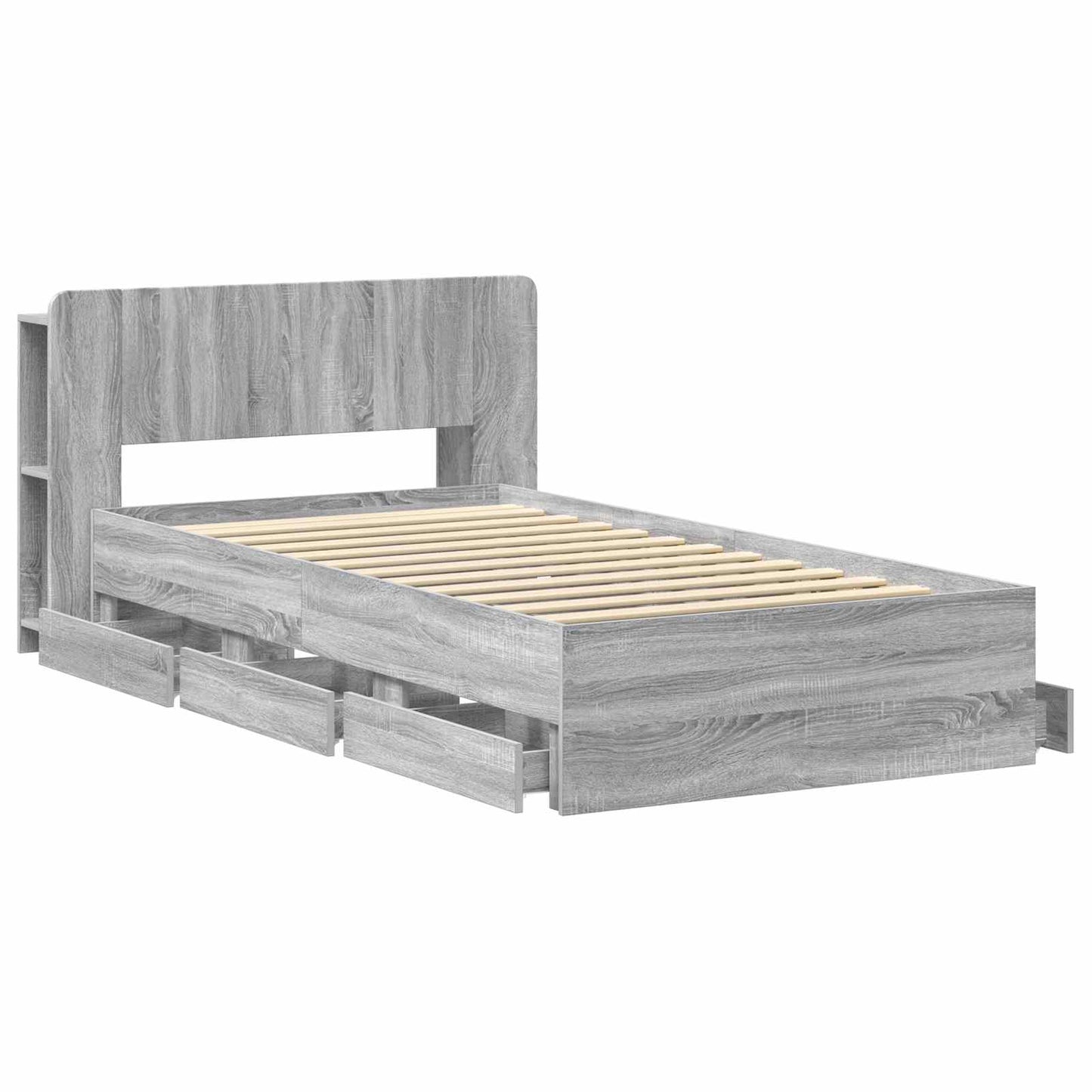 vidaXL Bed Frame with Storage Grey Sonoma 75 x 190 cm Engineered Wood