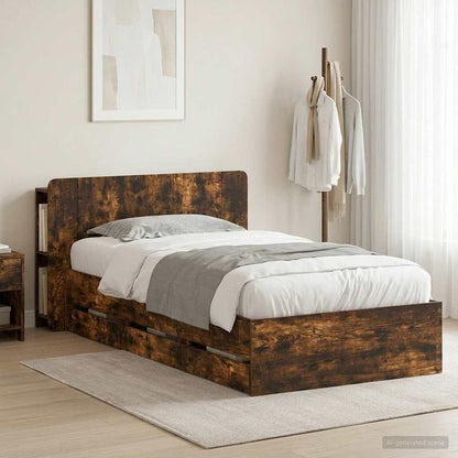 vidaXL Bed Frame with Storage Smoked Oak 75 x 190 cm Engineered Wood