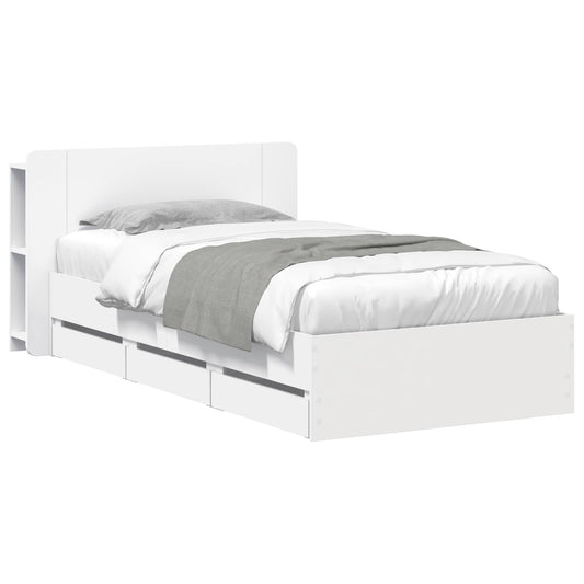 vidaXL Bed Frame with Storage White 75 x 190 cm Engineered Wood
