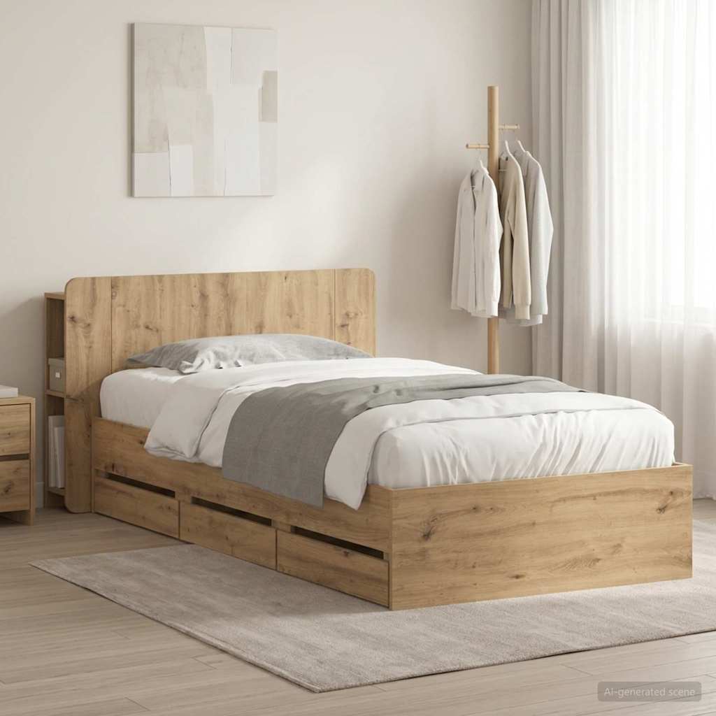 vidaXL Bed Frame with Storage Artisan Oak 80 x 200 cm Engineered Wood