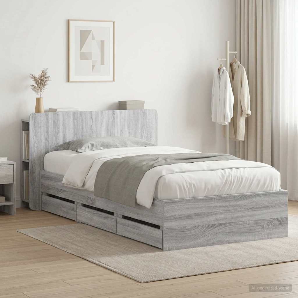 vidaXL Bed Frame with Storage Grey Sonoma 80 x 200 cm Engineered Wood
