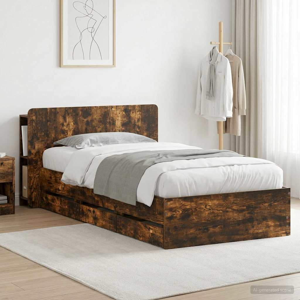vidaXL Bed Frame with Storage Smoked Oak 80 x 200 cm Engineered Wood