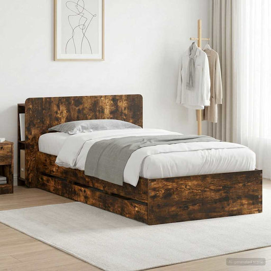 vidaXL Bed Frame with Storage Smoked Oak 80 x 200 cm Engineered Wood