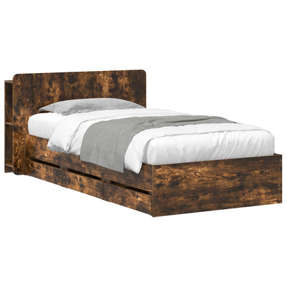 vidaXL Bed Frame with Storage and Headboard Smoked Oak 80 x 200 cm