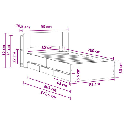 vidaXL Bed Frame with Storage and Headboard Sonoma Oak 80 x 200 cm