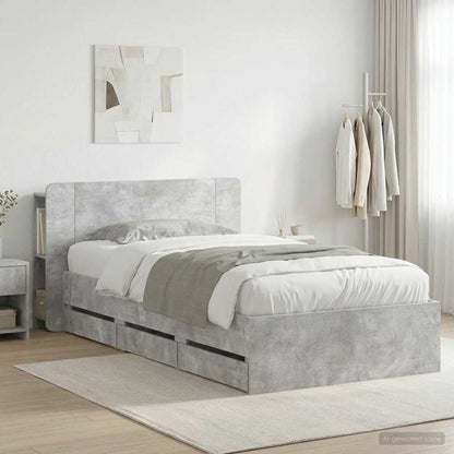 vidaXL Bed Frame with Storage with Headboard Concrete Grey 90 x 190 cm