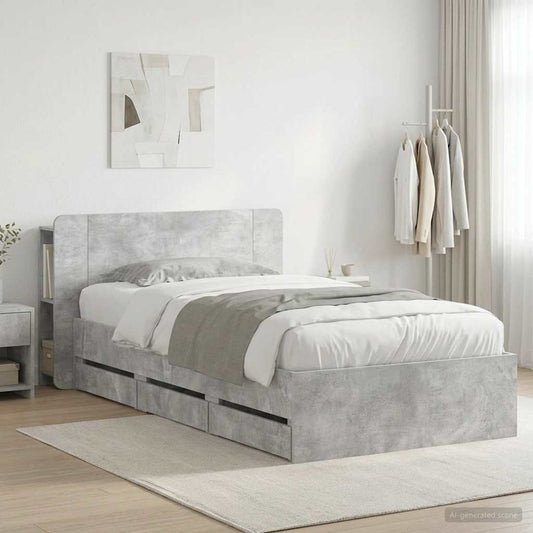 vidaXL Bed Frame with Storage with Headboard Concrete Grey 90 x 190 cm