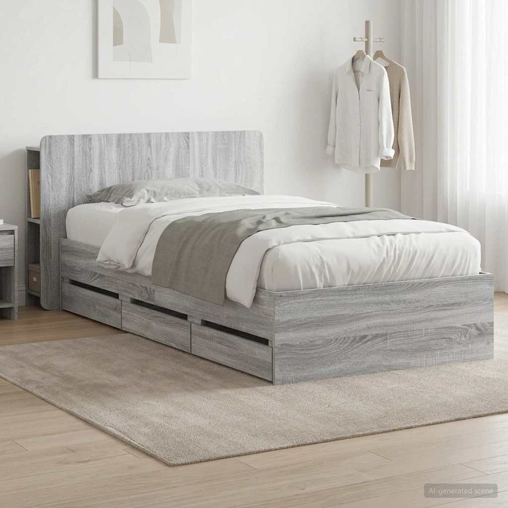 vidaXL Bed Frame with Storage Grey Sonoma 90 x 190 cm Engineered Wood