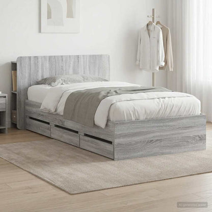 vidaXL Bed Frame with Storage Grey Sonoma 90 x 190 cm Engineered Wood