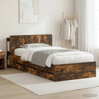 vidaXL Bed Frame with Storage Smoked Oak 90 x 190 cm Engineered Wood