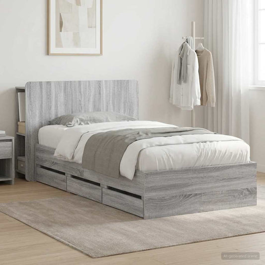 vidaXL Bed Frame with Storage Grey Sonoma 100 x 200 cm Engineered Wood