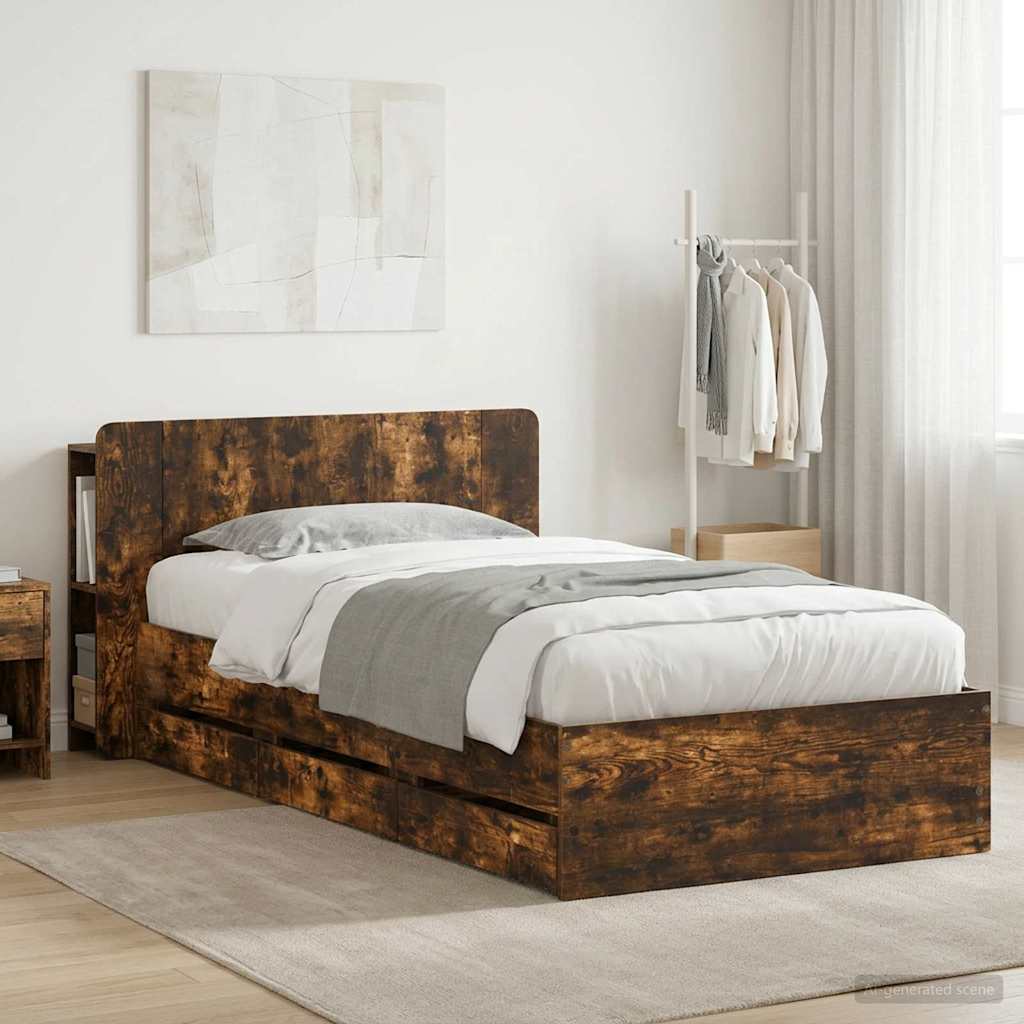 vidaXL Bed Frame with Storage Smoked Oak 100 x 200 cm Engineered Wood