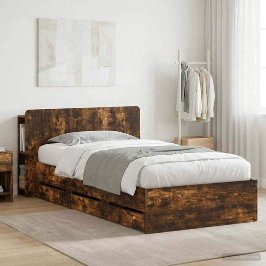 vidaXL Bed Frame with Storage Smoked Oak 100 x 200 cm Engineered Wood