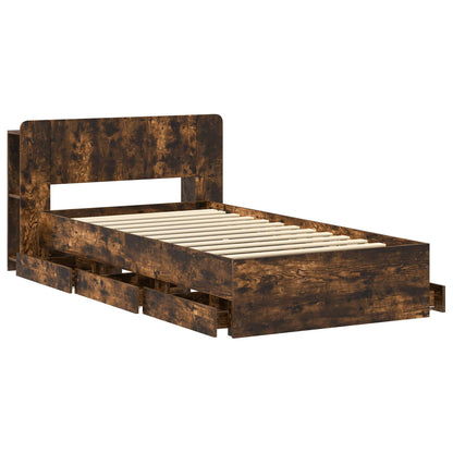 vidaXL Bed Frame with Storage Smoked Oak 100 x 200 cm Engineered Wood