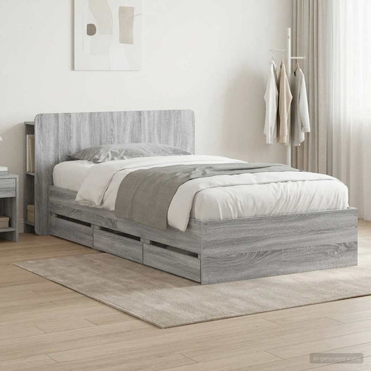 vidaXL Bed Frame with Storage Grey Sonoma 90 x 200 cm Engineered Wood