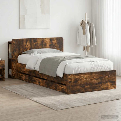 vidaXL Bed Frame with Storage Smoked Oak 90 x 200 cm Engineered Wood