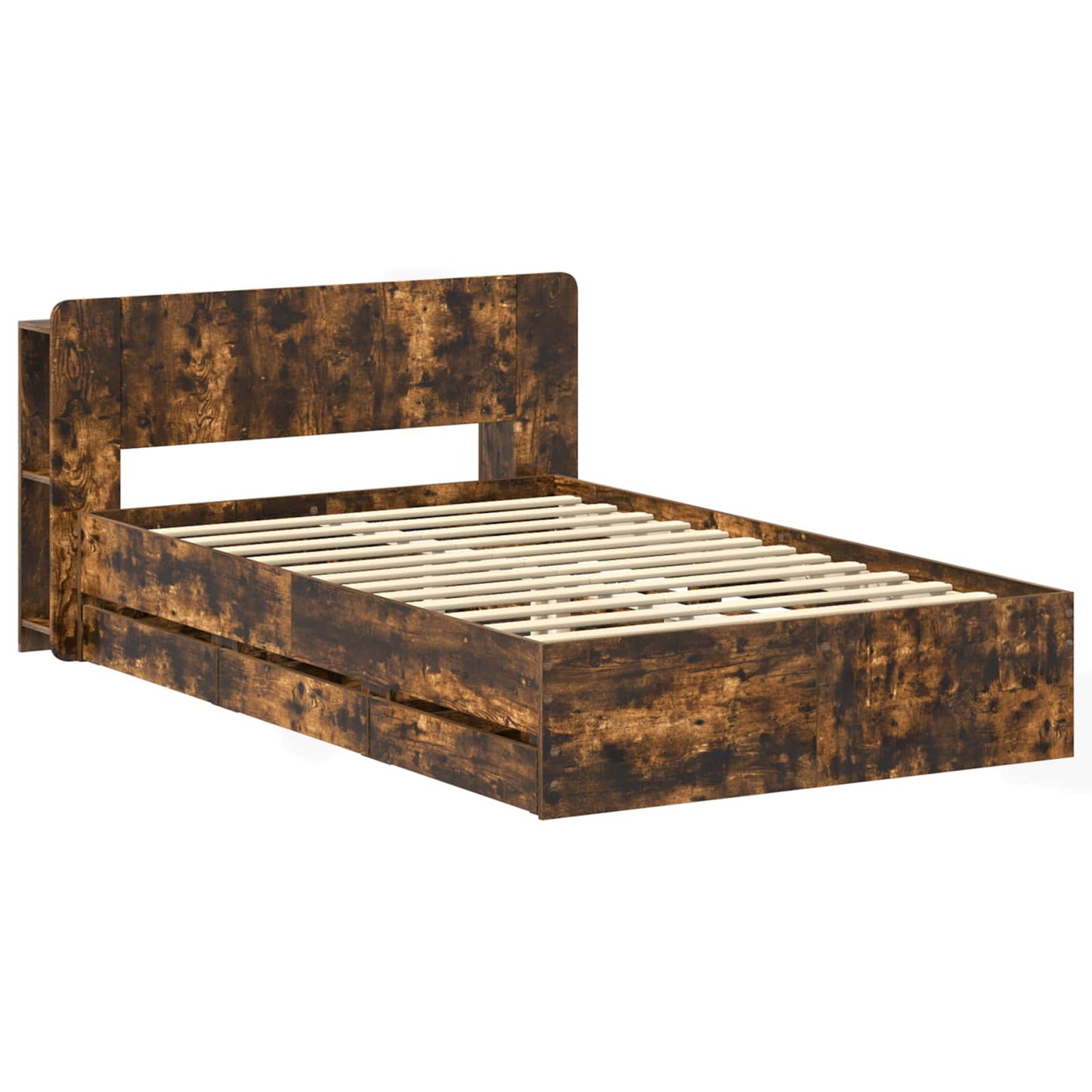vidaXL Bed Frame with Storage Smoked Oak 120 x 190 cm Engineered Wood