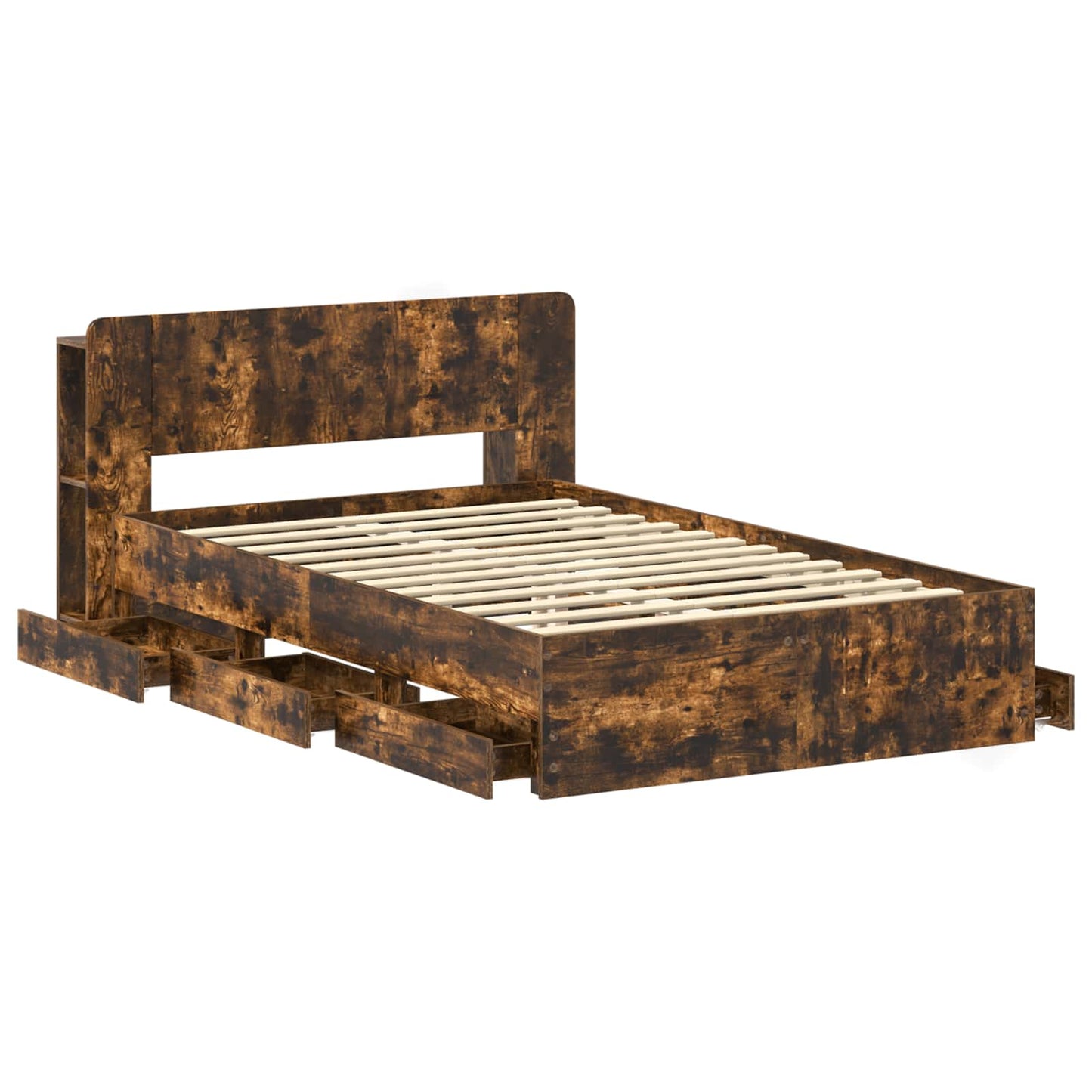 vidaXL Bed Frame with Storage Smoked Oak 120 x 190 cm Engineered Wood