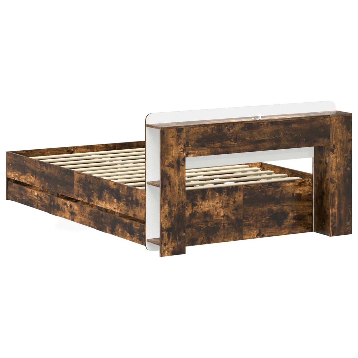 vidaXL Bed Frame with Storage Smoked Oak 120 x 190 cm Engineered Wood