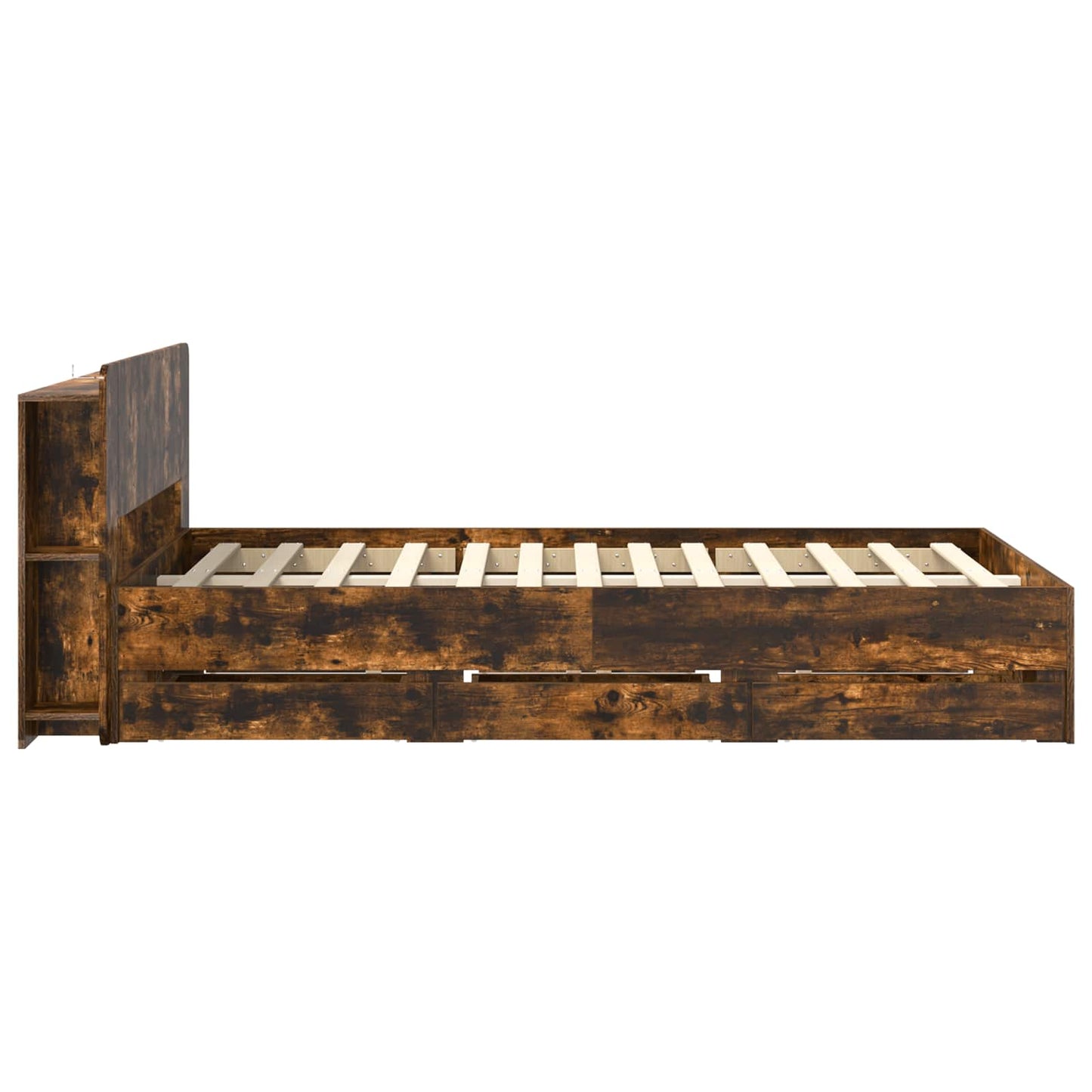 vidaXL Bed Frame with Storage Smoked Oak 120 x 190 cm Engineered Wood