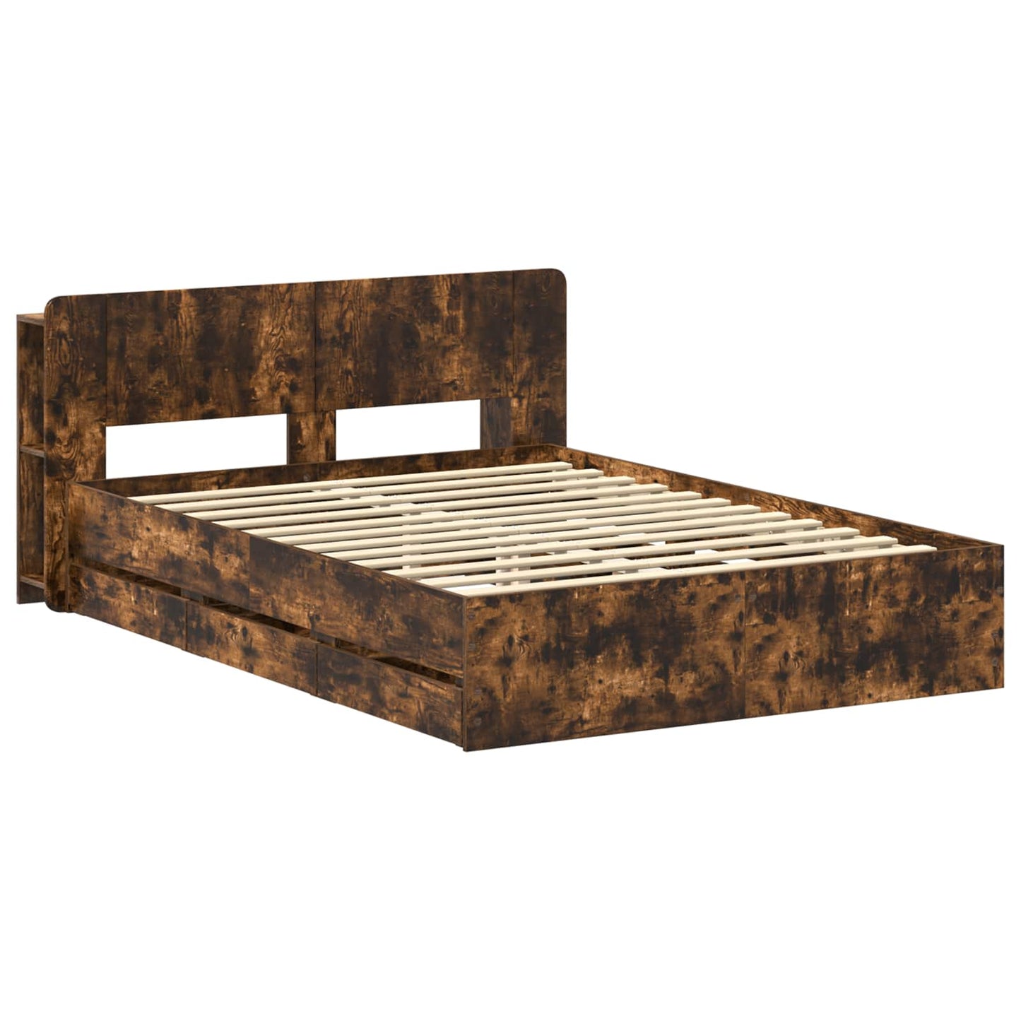vidaXL Bed Frame with Storage Smoked Oak 135 x 190 cm Engineered Wood