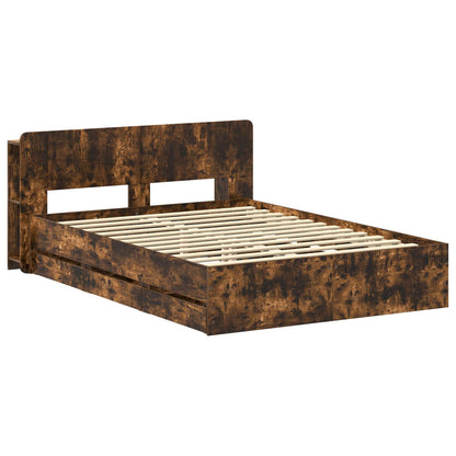 vidaXL Bed Frame with Storage Smoked Oak 135 x 190 cm Engineered Wood