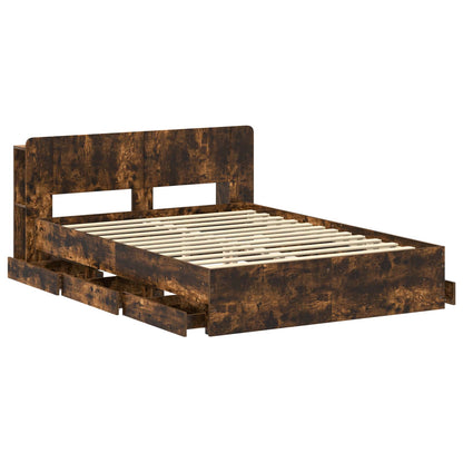vidaXL Bed Frame with Storage Smoked Oak 135 x 190 cm Engineered Wood