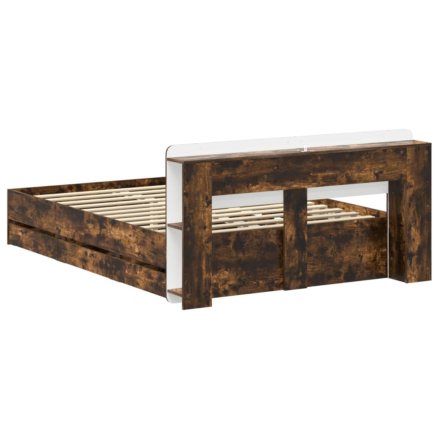 vidaXL Bed Frame with Storage Smoked Oak 135 x 190 cm Engineered Wood