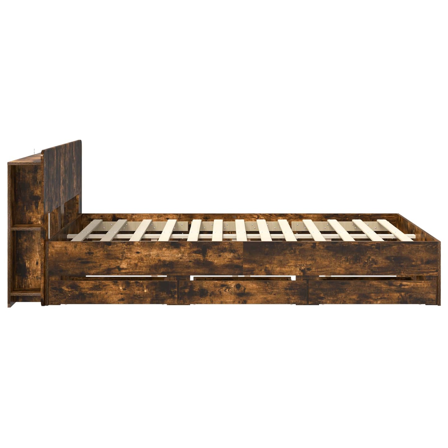 vidaXL Bed Frame with Storage Smoked Oak 135 x 190 cm Engineered Wood