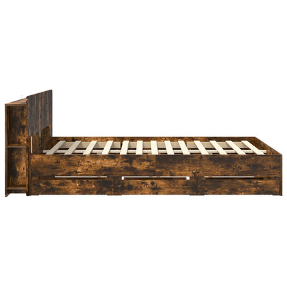 vidaXL Bed Frame with Storage Smoked Oak 135 x 190 cm Engineered Wood