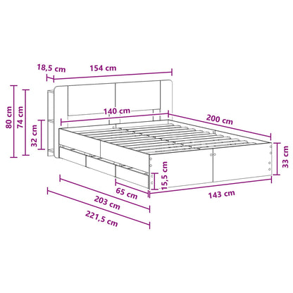vidaXL Bed Frame with Storage Grey Sonoma 140 x 200 cm Engineered Wood