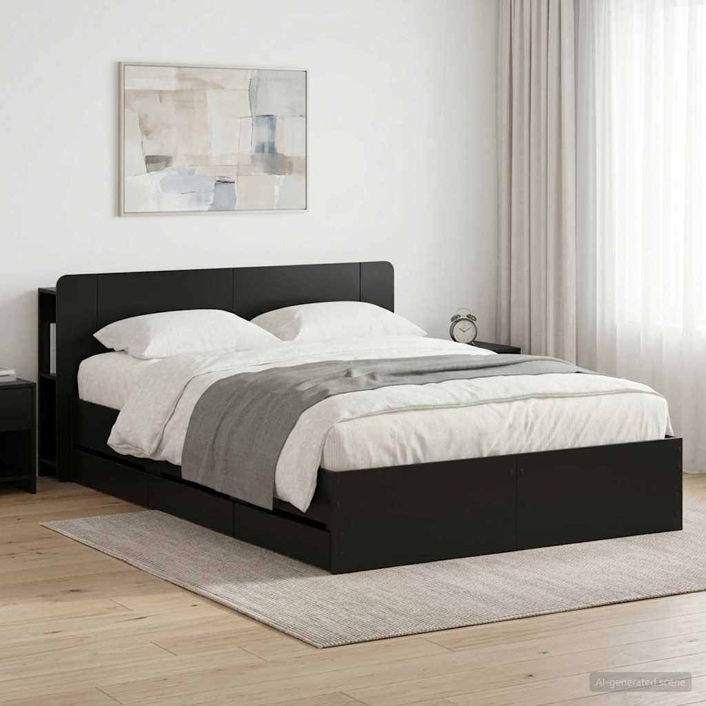 vidaXL Bed Frame with Storage Black 150 x 200 cm Engineered Wood
