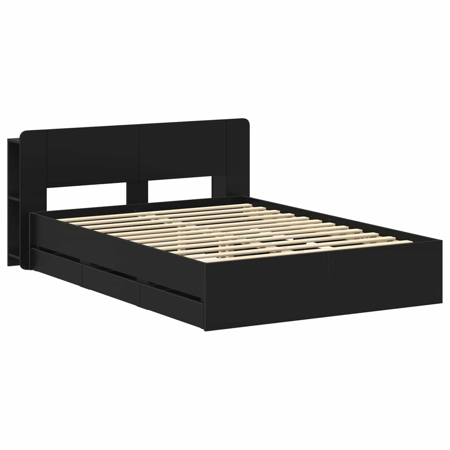 vidaXL Bed Frame with Storage and Headboard Black 150 x 200 cm