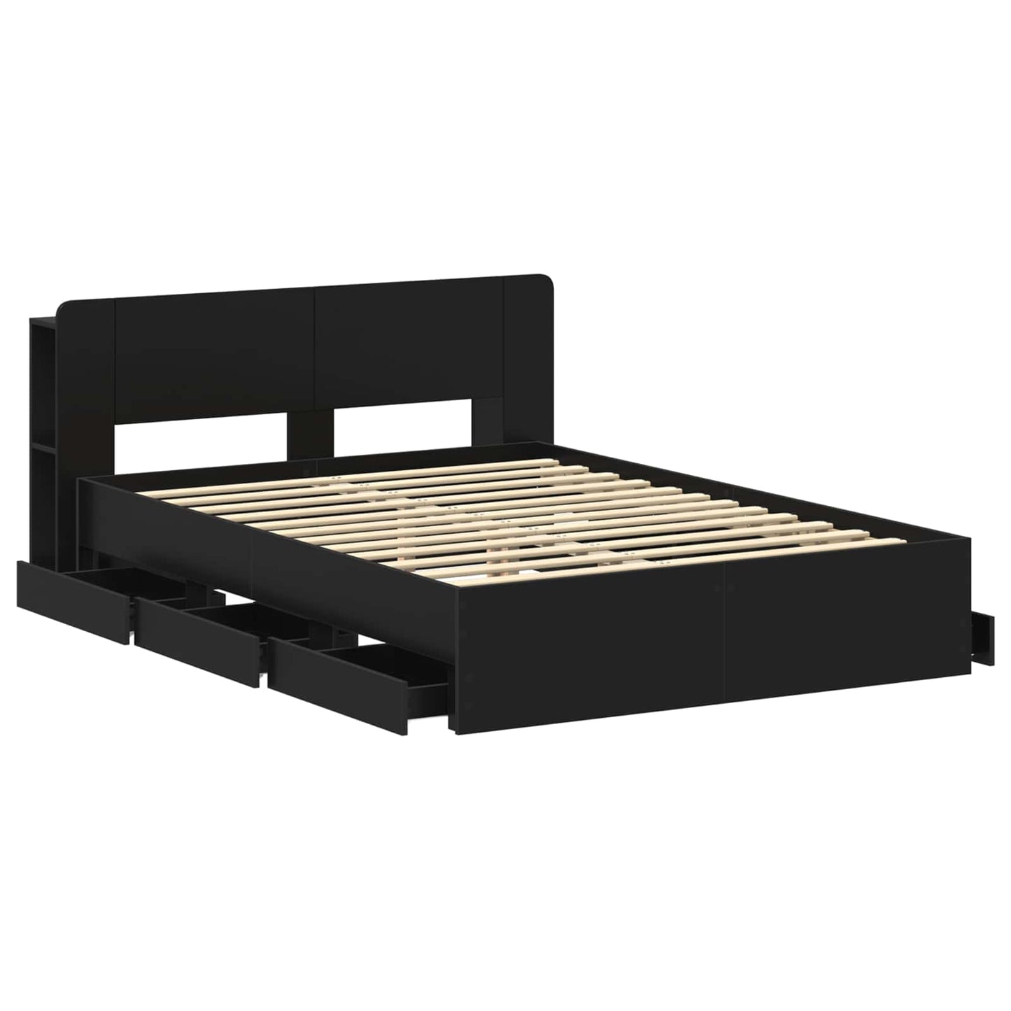 vidaXL Bed Frame with Storage and Headboard Black 150 x 200 cm