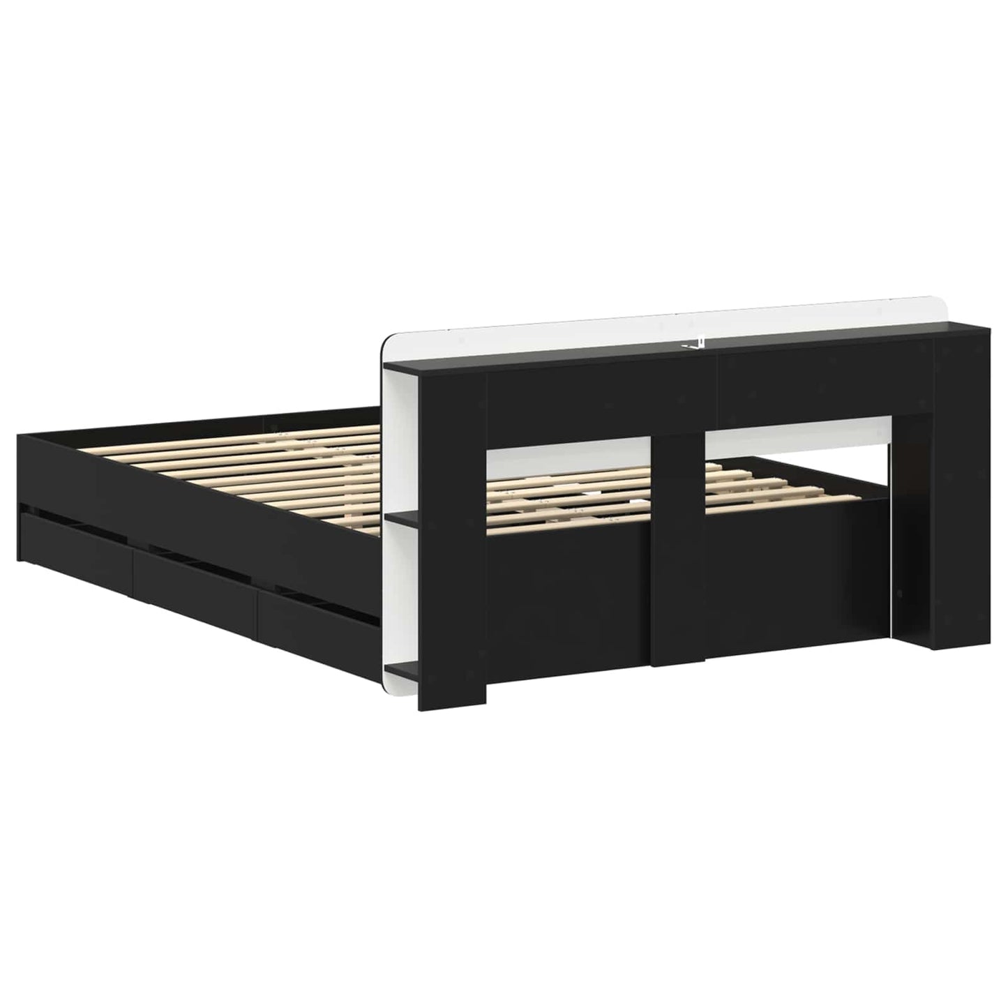 vidaXL Bed Frame with Storage and Headboard Black 150 x 200 cm