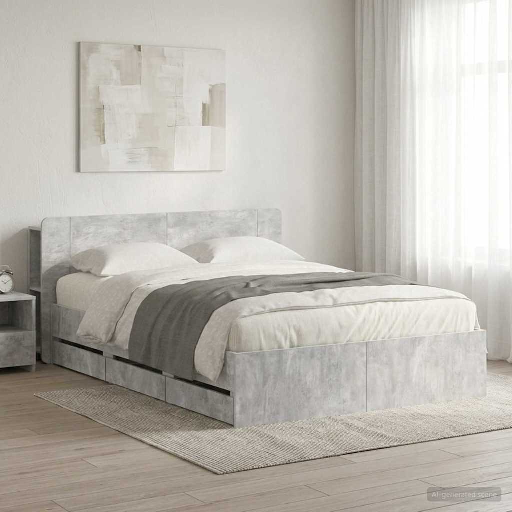 vidaXL Bed Frame with Storage Concrete Grey 150 x 200 cm